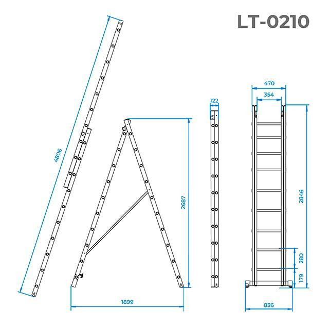 Лестница 2-х раскладная Intertool - 4810 мм х 2x10 ступеней (LT-0210)