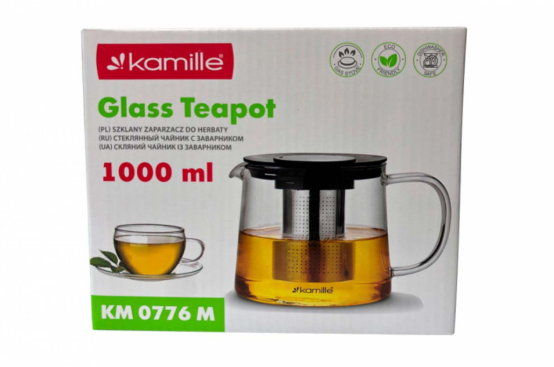 Чайник стеклянный огнеупорный Kamille - 1000мл с заварником (0776M)