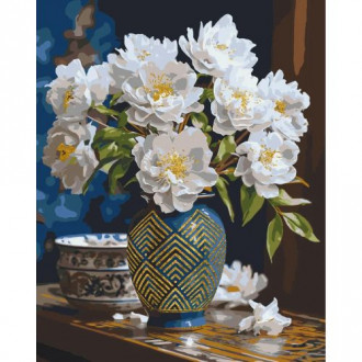 Картина по номерам с красками металлик &quot;Белые цветы в вазе&quot; 50x60 см Origami Украина
