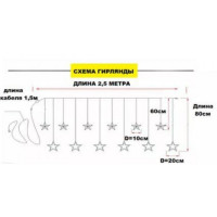 Гирлянда-дождик (бахрома) со звездами светодиодная 120 LED ,  CL 48W   3м