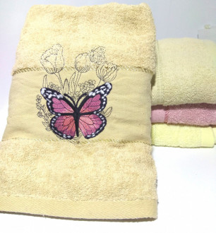 Махровое банное полотенце &quot;Бабочка на цветке&quot; 125*65см, №217